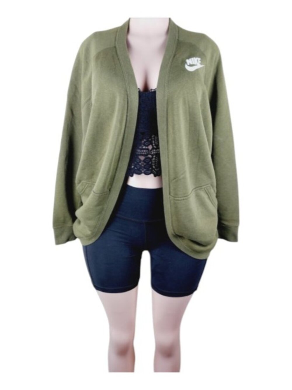 Nike Women's Dark Green Sportswear Modern Open-Front Cardigan Sweater Size S